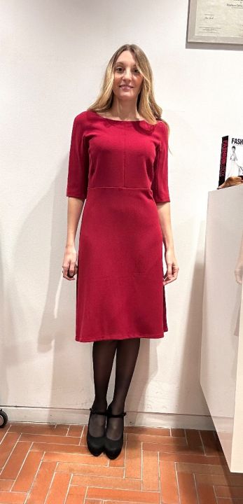 Abito doppio crêpe rosso rubino