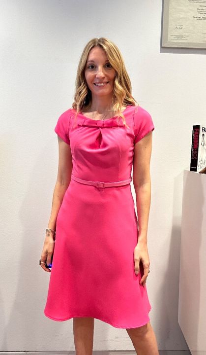 Abito fucsia fiocco e cintura