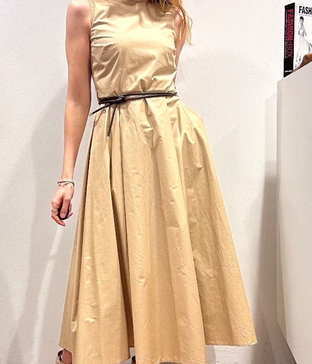 Abito in cotone svasato midi beige  (2)