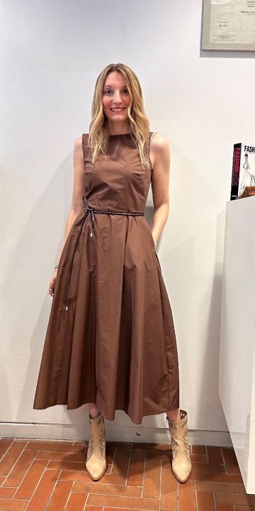 Abito in cotone svasato midi cacao