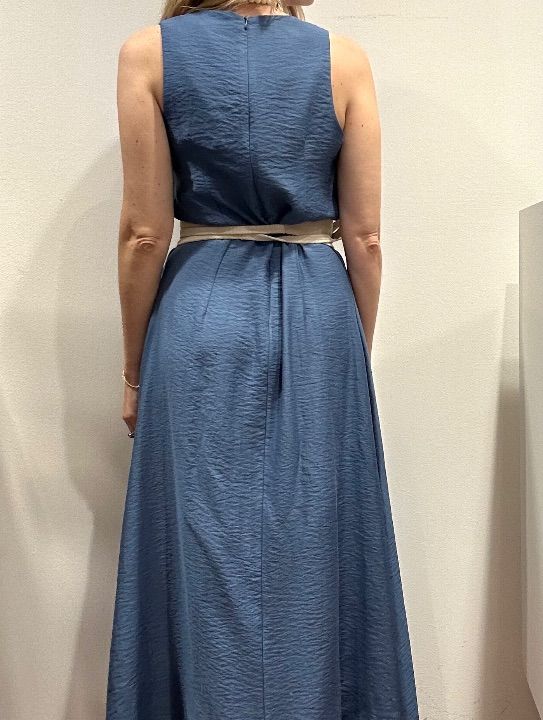 Abito lungo misto viscosa lino spacco centrale denim (3)