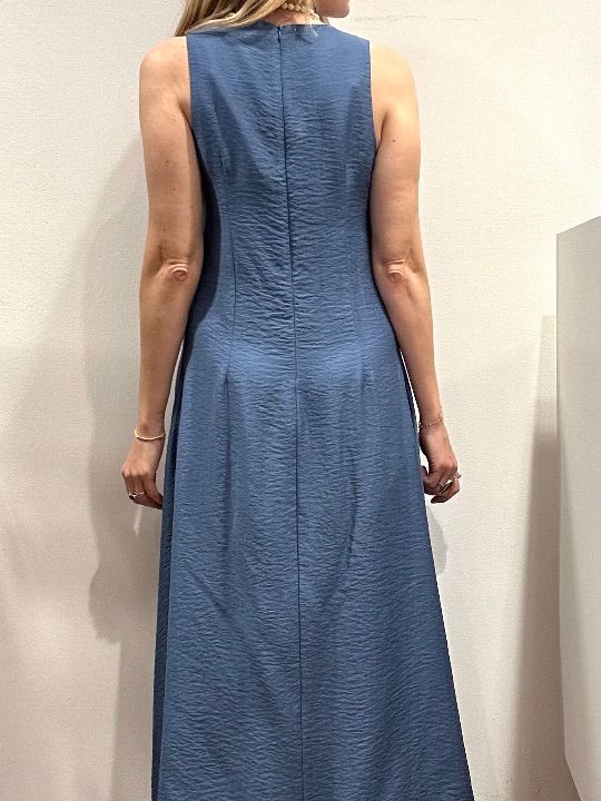 Abito lungo misto viscosa lino spacco centrale denim (5)
