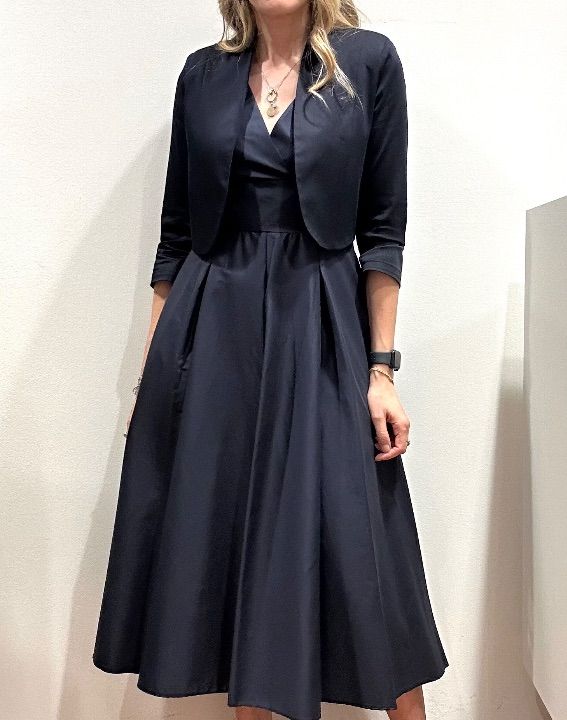 Abito raso di cotone gonna pieghe blu (6)