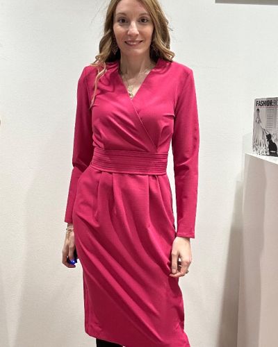 Abito tubino scollo incrocio fucsia