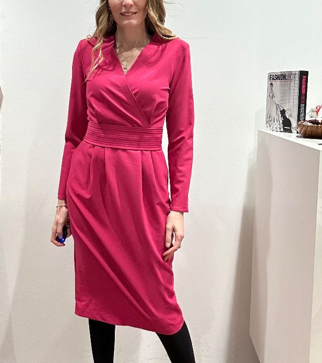 Abito tubino scollo incrocio fucsia (2)