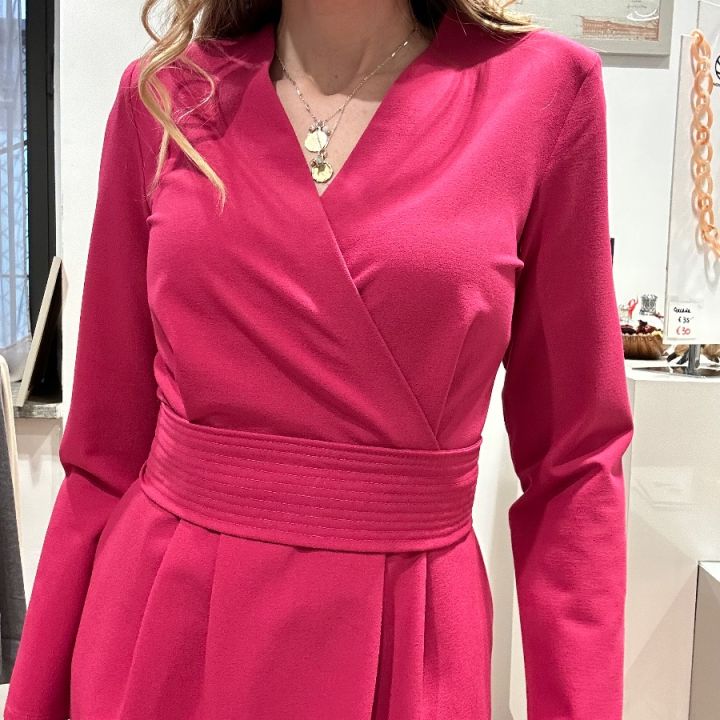 Abito tubino scollo incrocio fucsia (3)