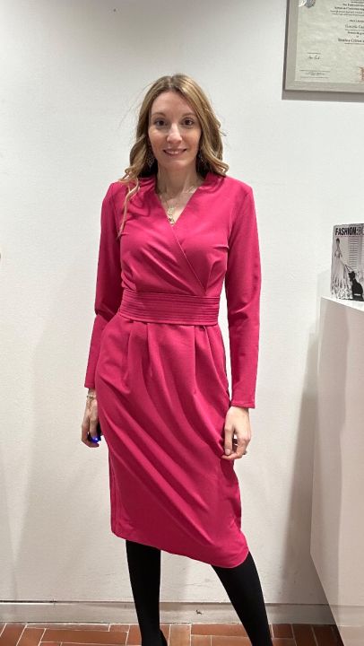 Abito tubino scollo incrocio fucsia