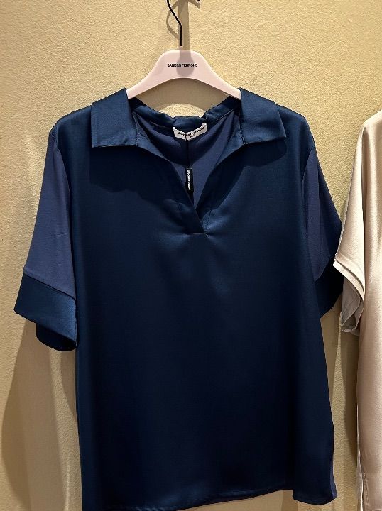 Blusa con colletto bitessuto blu (4)