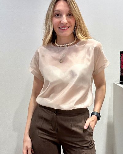 Blusa in lyocell semitrasparente avorio