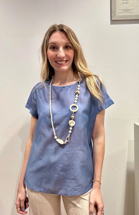 Blusa in lyocell semitrasparente denim