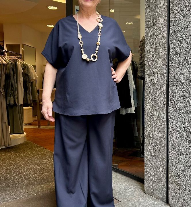 Blusa lino e viscosa scolo V blu (2)