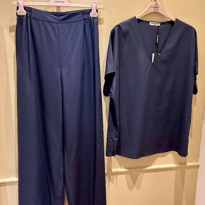 Blusa lino e viscosa scolo V blu (4)