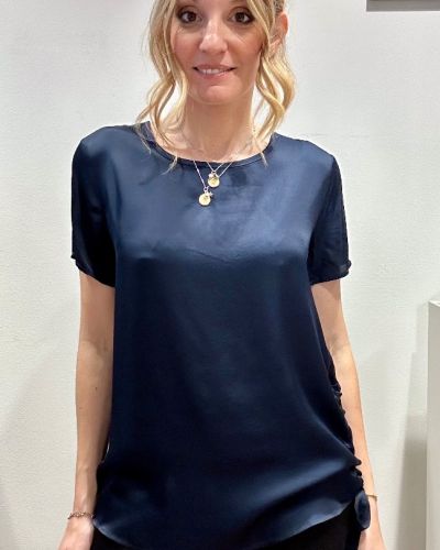 Blusa viscosa arriccio laterale blu