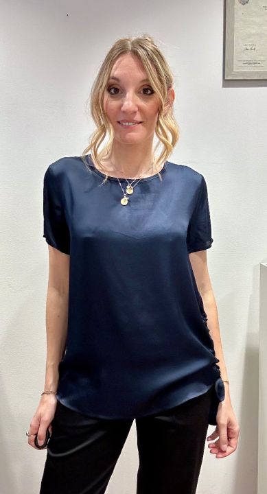 Blusa viscosa arriccio laterale blu