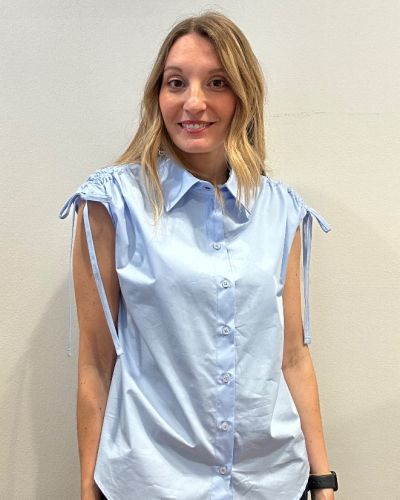 Camicia lacci spalle cotone azzurra