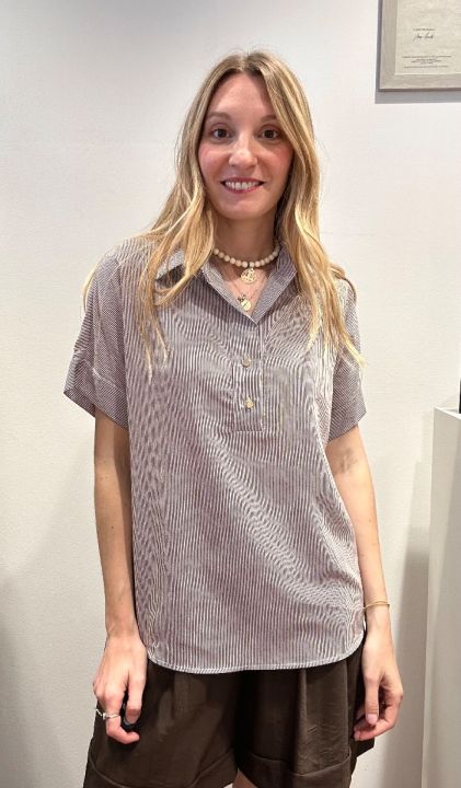 Camicia millerighe viscosa cioccolato 