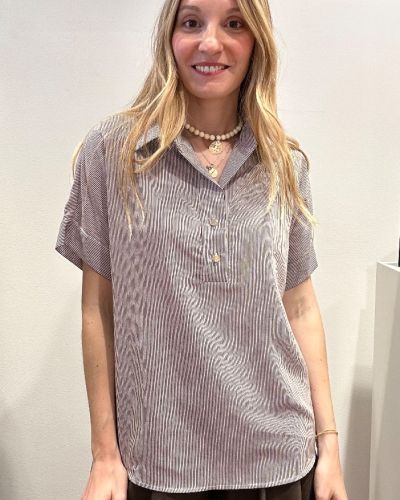 Camicia millerighe viscosa cioccolato 