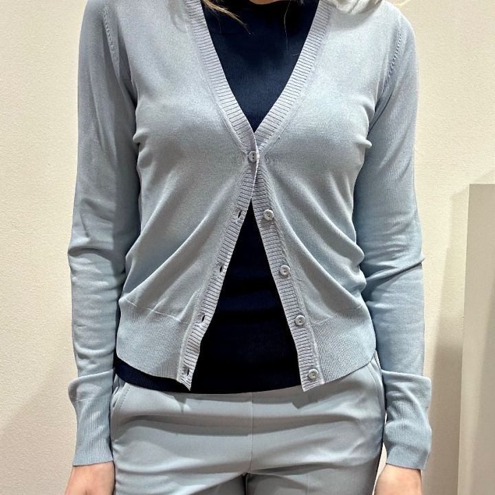 Cardigan viscosa scollo V azzurro  (2)