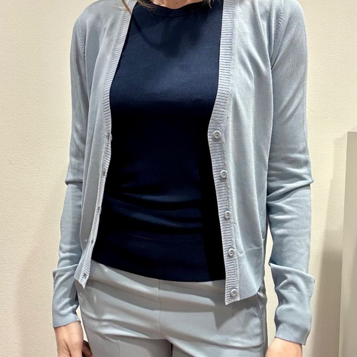 Cardigan viscosa scollo V azzurro  (3)