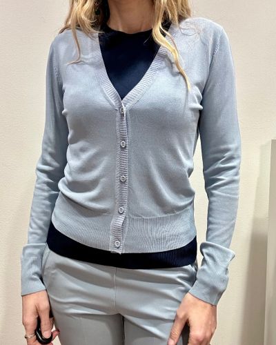 Cardigan viscosa scollo V azzurro 