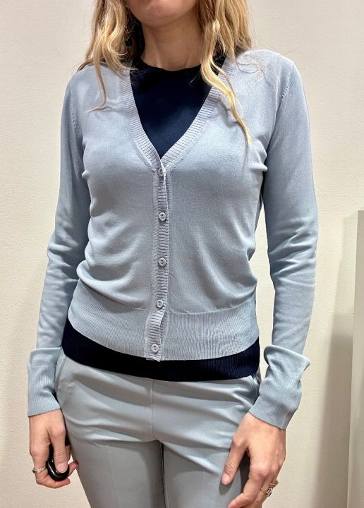 Cardigan viscosa scollo V azzurro 