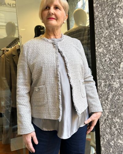 Giacca stuoia lurex grigio perla 