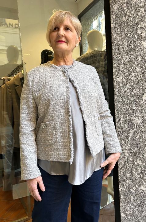 Giacca stuoia lurex grigio perla 