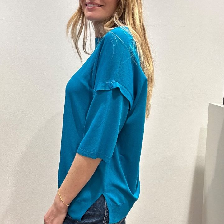 Maglia viscosa bottoni manica ciano (2)
