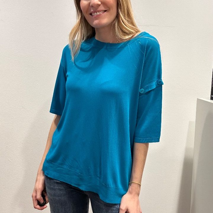 Maglia viscosa bottoni manica ciano (3)