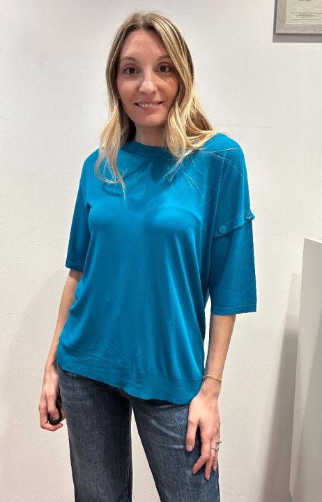 Maglia viscosa bottoni manica ciano