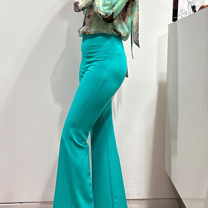 Pantalone a zampa verde smeraldo (3)