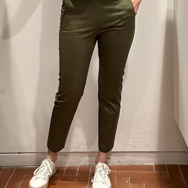 Pantalone cotone tasche e elastico verde oliva (2)