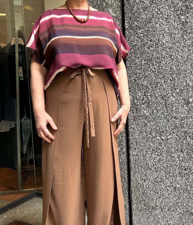 Pantalone elastico con pannelli tabacco  (2)