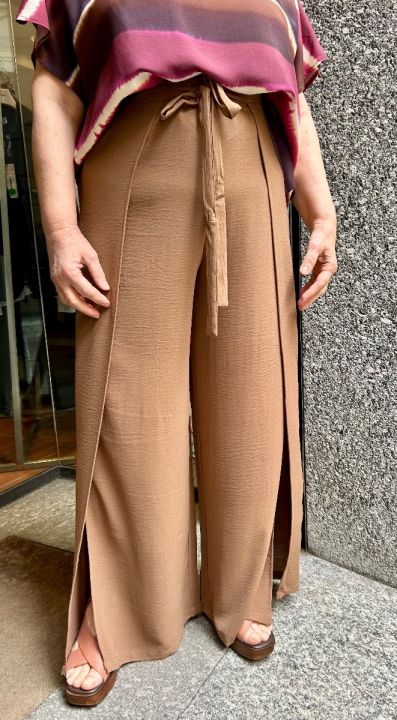 Pantalone elastico con pannelli tabacco 