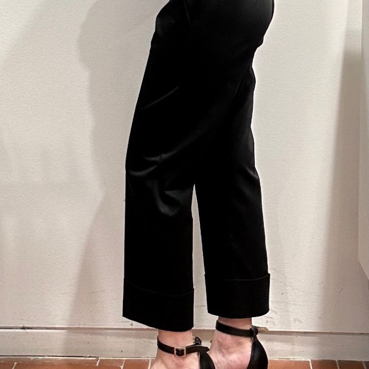 Pantalone elastico e risvolto cotone nero  (3)