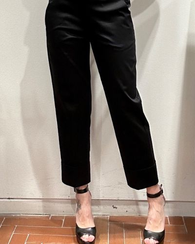 Pantalone elastico e risvolto cotone nero 