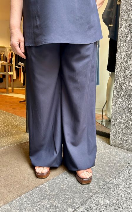 Pantalone elastico lino e viscosa blu