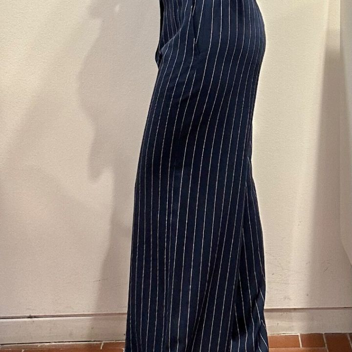 Pantalone gessato blu lino e viscosa  (2)