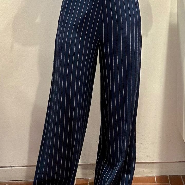 Pantalone gessato blu lino e viscosa  (3)