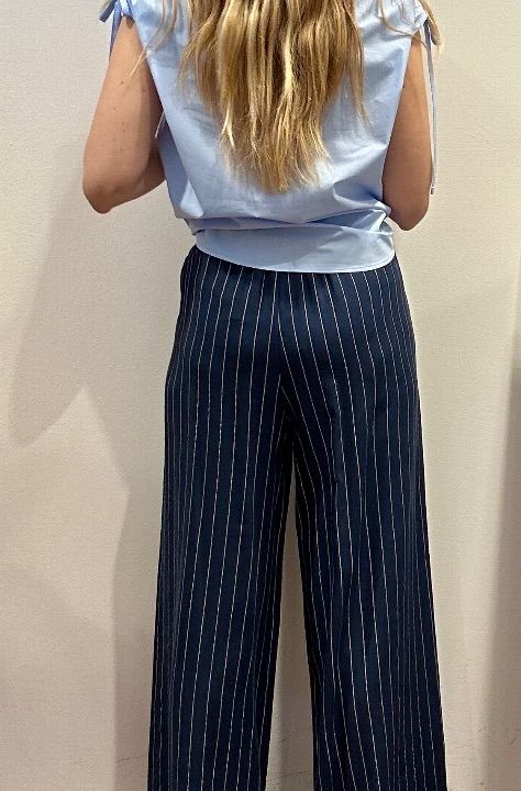 Pantalone gessato blu lino e viscosa  (4)