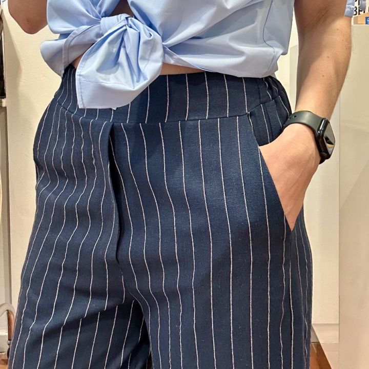 Pantalone gessato blu lino e viscosa  (5)