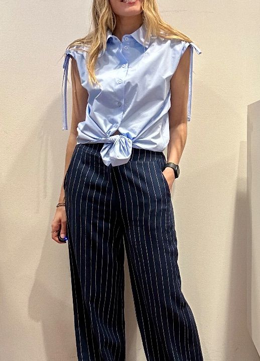 Pantalone gessato blu lino e viscosa  (6)