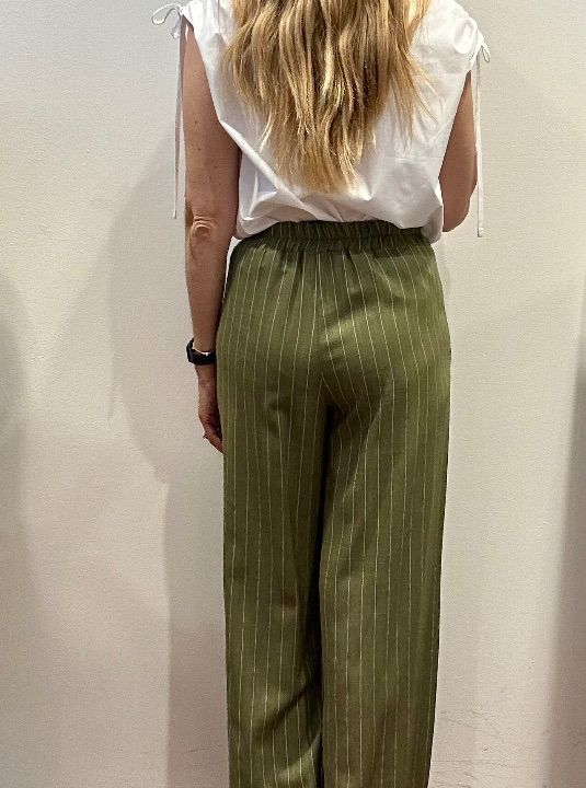 Pantalone gessato verdone lino e cotone  (2)