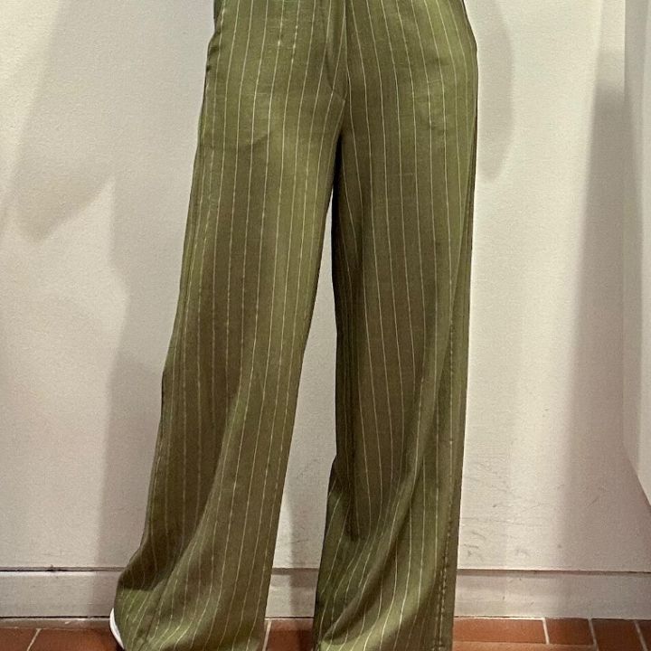 Pantalone gessato verdone lino e cotone  (4)