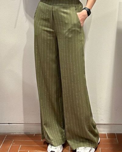 Pantalone gessato verdone lino e viscosa 