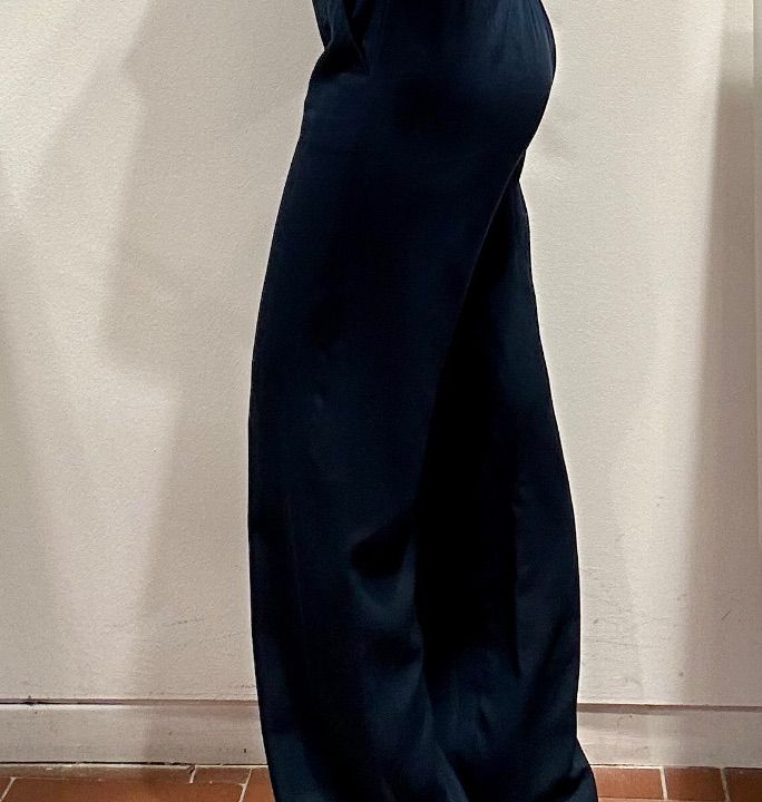 Pantalone largo lino e viscosa blu (2)