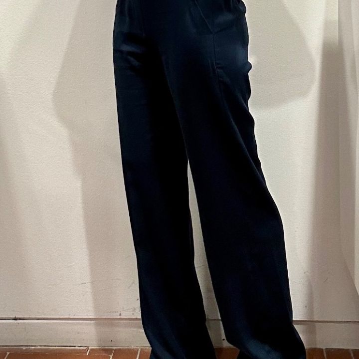 Pantalone largo lino e viscosa blu (3)