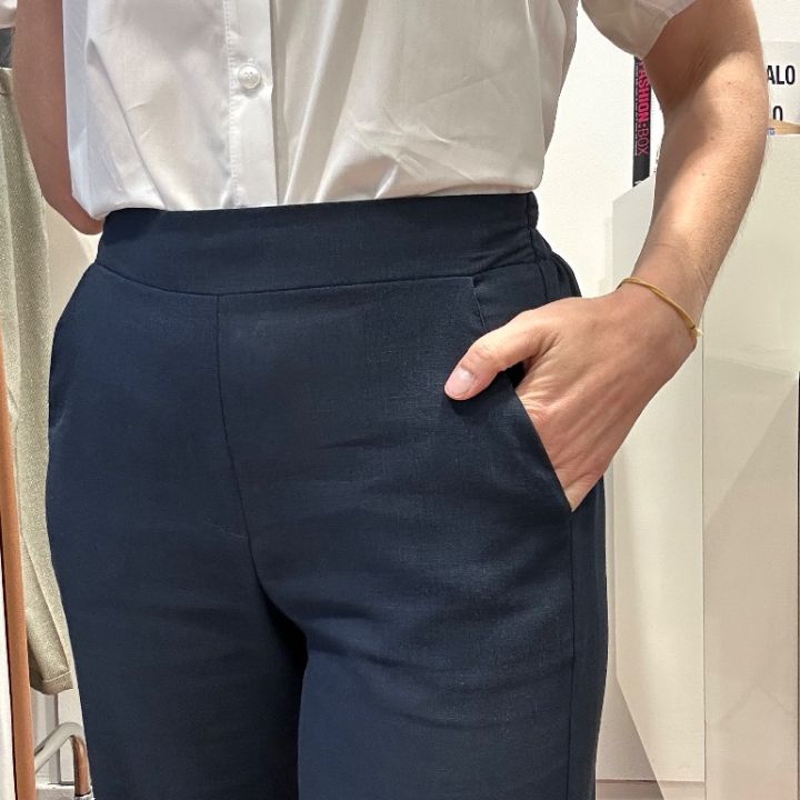 Pantalone largo lino e viscosa blu (5)