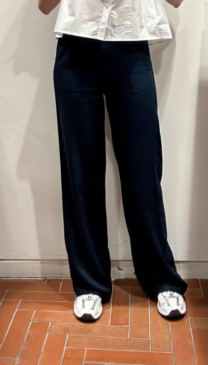 Pantalone largo lino e viscosa blu