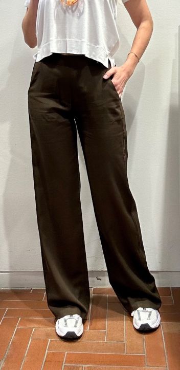 Pantalone largo lino e viscosa cioccolato